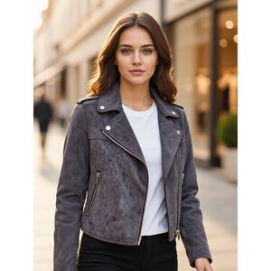 by Anthropologie (US S) Women's Cropped Faux Suede Moto Jacket